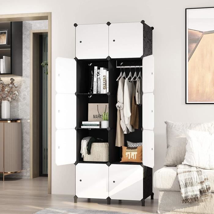 Armoire de Chambre 10 cubes - Armoire de Rangement DIY - Blanc et Noir