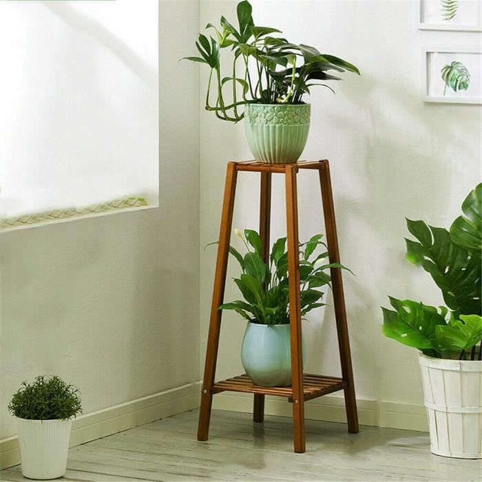 Porte Plante - Bambou - Etagère à Fleurs - 32x32x75cm - Intérieur - Léger et Robuste