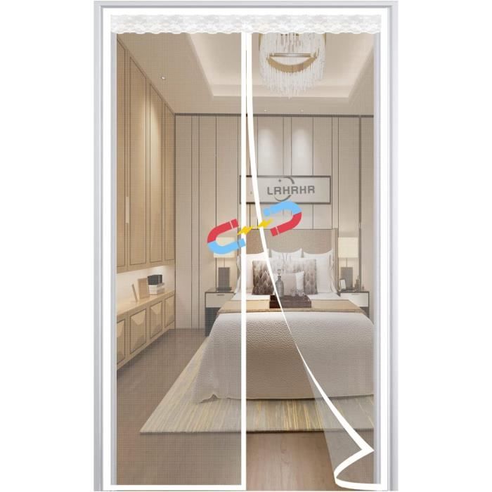 Moustiquaire Porte Magnétique, Auto-Adhésif Rideau En Maille, Fermeture Automatique, Sans Perçage, Pour Couloirs Patio Portes-White-B| 165x250cm(64x98inch