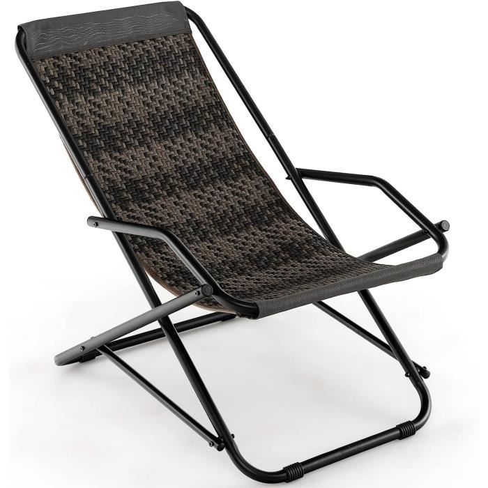 chaise de plage à bascule - gymax - pliable - résine pe résistant - repose-pied assorti - ergonomique