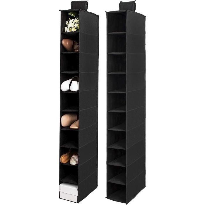 2 Organisateurs Chaussures Suspendus Porte - 11 Poches + 6 Crochets - Tissu Oxford 600D - Noir