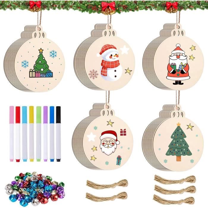 27 Décorations De Noël En Bois à Suspendre - Motifs Variés (renne, Père Noël...), Environ 8,3x7,6 Cm, Pour Sapin