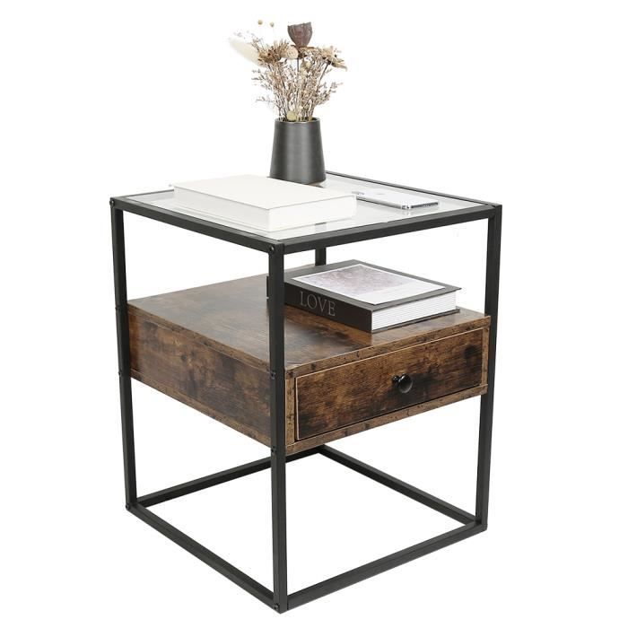bout de canape avec tiroir de rangement table de chevet table de cafe table basse table de salon vintage - 43x43x54 cm