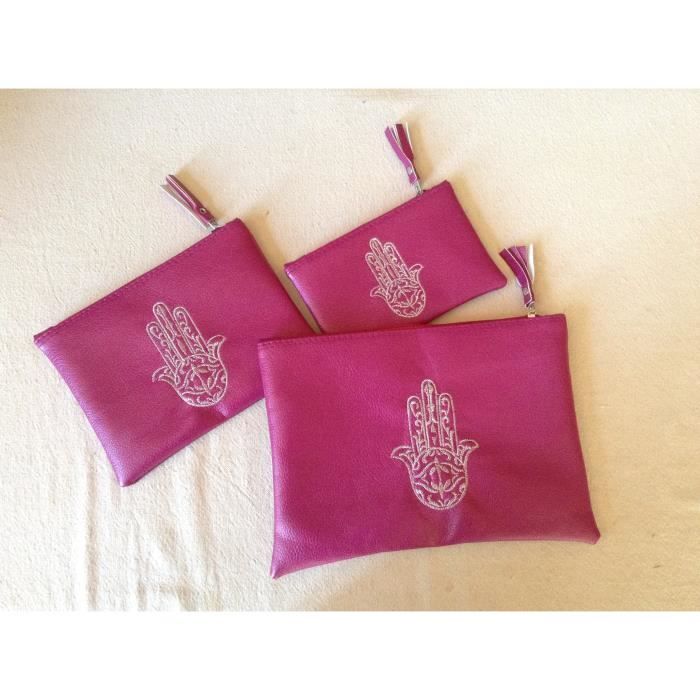 Lot de 3 pochettes violet violine main de fatma Maroc Cdiscount Bagagerie Maroquinerie