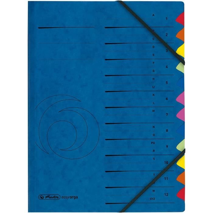 24141-04 Trieur en carton souple 12 onglets colorés numérotés