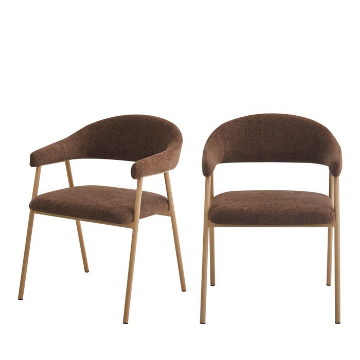 Leon - Lot de 2 fauteuils de table en tissu piètement effet bois clair - Marron Leon - Lot de 2 fauteuils de table en tissu piètement effet bois clair - Marron