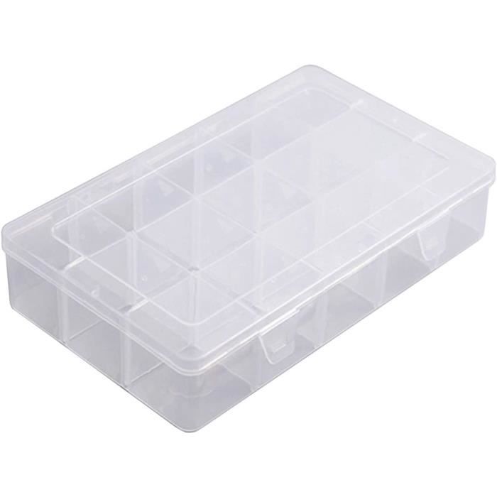 Boîte De Rangement Transparente 24 Compartiments - Pour Bijoux, Perles, Bricolage - Avec Couvercle Et Crochet - 19x13x2.5 Cm