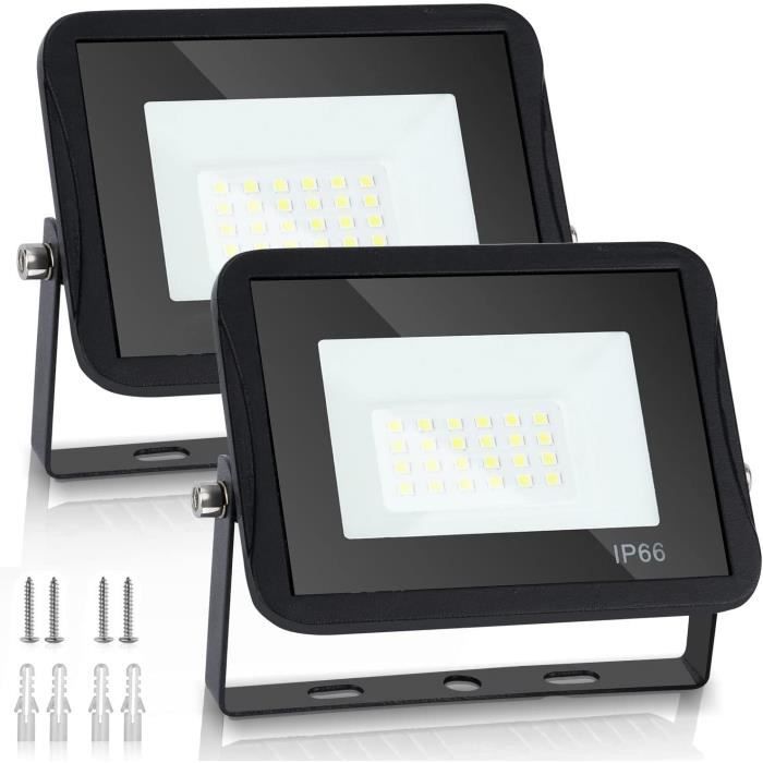 Lospitch Lot 10x Projecteur LED 30W Extérieur 2550LM - IP66 Étanche Blanc Froid 6000K Éclairage Sécurité Jardin Garage Sport
