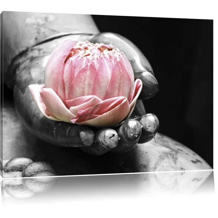 Toile Imprime Fleur De Lotus Dans La Main Un Noir Bouddha Blanc