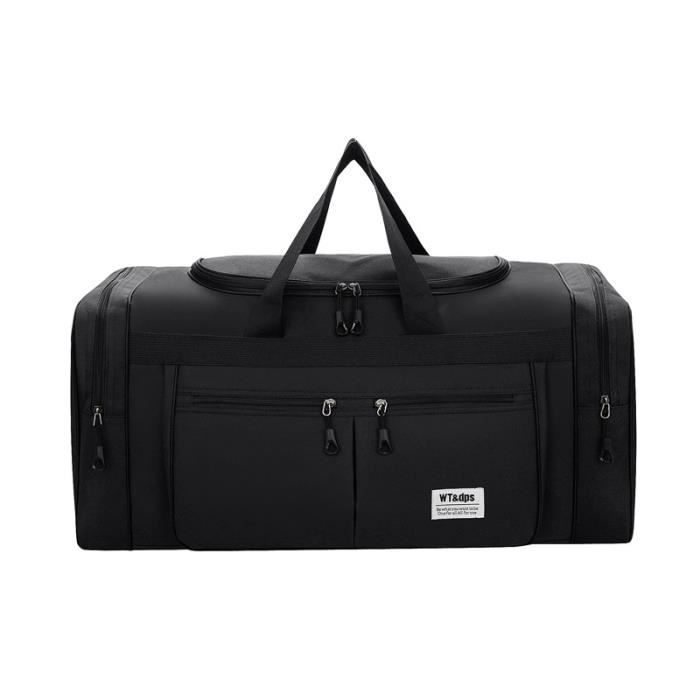 80L Sac de Voyage,Grand Sac de Sport Pliable,Sac Weekend avec Bandoulière et Multi-Poches,pour Cabine Avion Camping-Noir