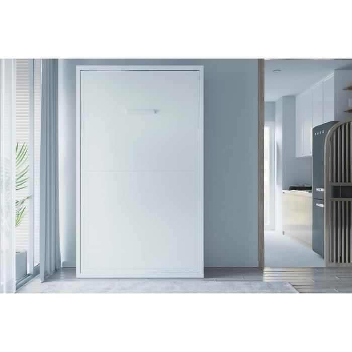 Joy Armoire Lit Escamotable Verticale 120x200 Pieds A Retournement Automatique Chene Blanc L137 X P40 X H210 Blanc Achat Vente Lit Escamotable Joy Armoire Lit