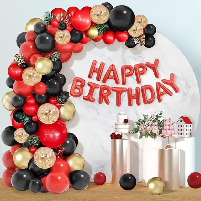Arche Ballons Rouge Noir 101 Pièces Doré Latex Ballon Guirlande Kit avec  Happy Birthday Ballon en Aluminium Bannière pour Filles Fem