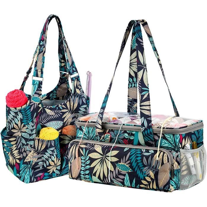 Sac Rangement Tricot/Crochet 35x16x19cm - Polycoton, Grande Capacité, Poignée, Ideal Voyage