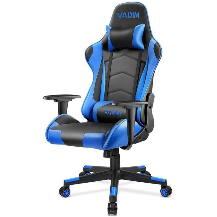Bleu／Noir Chaise de Gamer Racing Chaise de Gaming Dossier Haut Siège et Réglable Repose-Pied avec Têtière Support Lombaire Flexible Idéal pour Chaise 