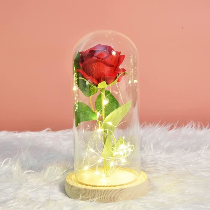 Roses en verre, rose éternelle en verre, rose la belle et la bête, rose sous dôme en