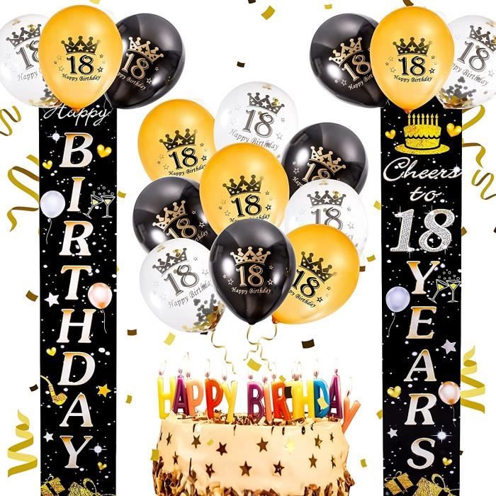 Garcon,18 Ans Guirlande Joyeux Anniversaire Noir Or,18 Anniversaire Bannière Banderole,Guirlande Joyeux Anniversaire,Banniere Joyeux Anniversaire 18 ans 18 Ans Anniversaire Décorations Fille