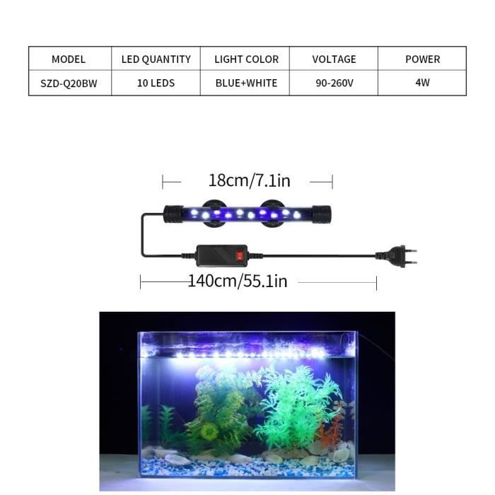 Lampe LED Pour Aquarium Submersible - 7 Couleurs, étanche, Pour Poissons Et Plantes
