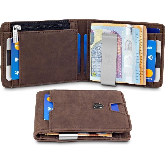 Porte-Cartes TRAVANDO /® Portefeuille Homme avec Pince /à Billets /„Helsinki/“ Etui RFID Blocage Contre Piratage Bancaire Porte-Monnaie avec Clip en M/étal Porte-Carte de Cr/édit S/écuris/é