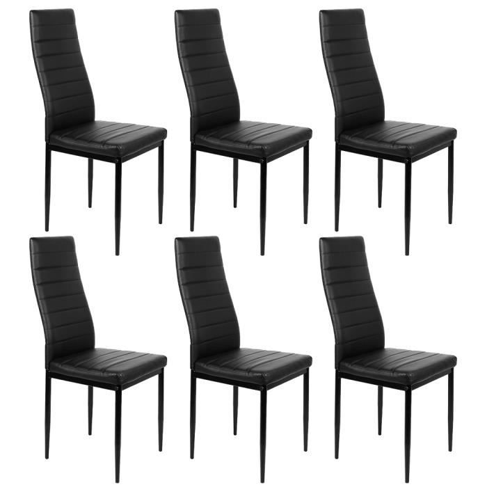 GOLDCMN Lot De 6 Chaises De Salle à Manger Piètement Métallique Laqué Noir Revêtement Synthétique Noir L 42 X P 48 X H 98 CM.