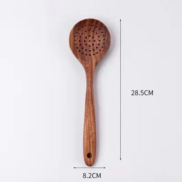 Ensemble 6 Ustensiles Cuisine Bois Teck Naturel – Spatules, Cuillères, Fourchettes Anti-Adhésives Et Durables