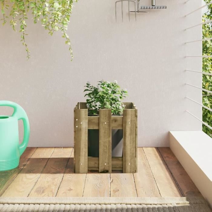 Jardinière Rectangle Bois Épicéa Imprégné Marron - Avec Bac Plastique Amovible - Pour Balcon, Terrasse - 86x23x20cm