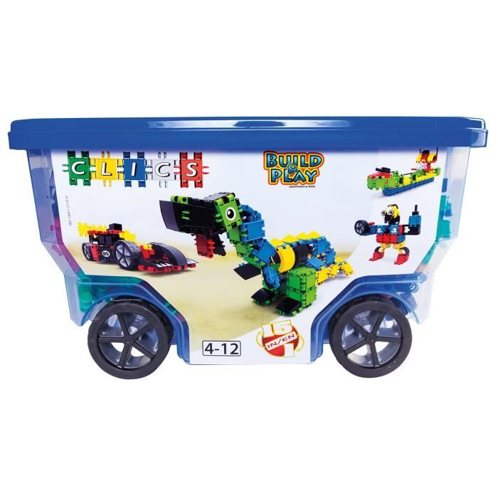 jeu de construction rollerbox 15 en 1 - clics - 305 clics - 72 accessoires - jouets enfants stem