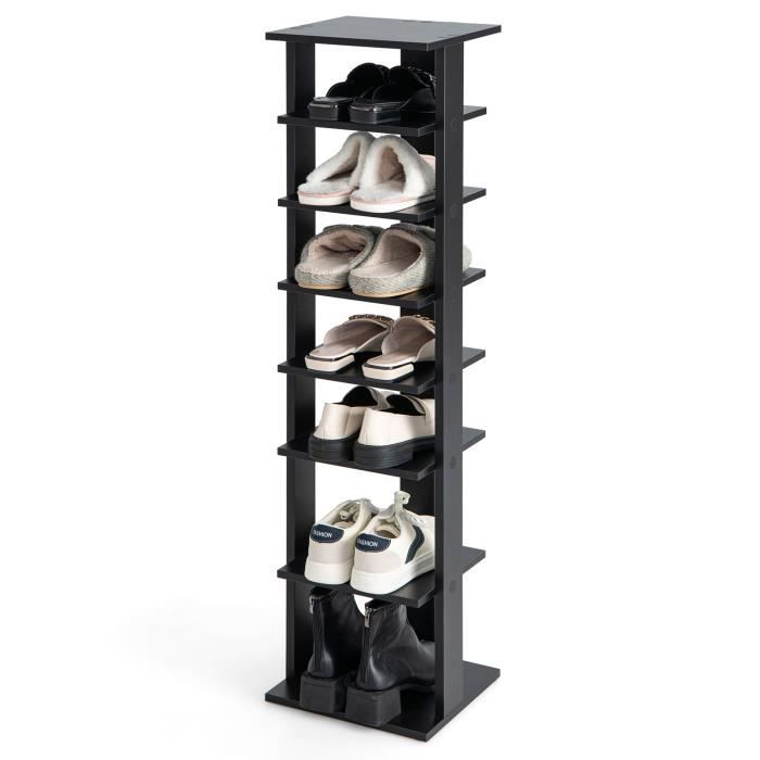costway meuble à chaussures à 7 niveaux, porte-chaussures avec  étagère amovible et dispositif antibasculement 28,5x25,5x110cm noir