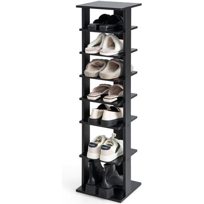 COSTWAY Meuble à Chaussures à 7 Niveaux Porte-Chaussures avec Étagère Amovible et Dispositif Antibasculement 285x255x110CM Noir