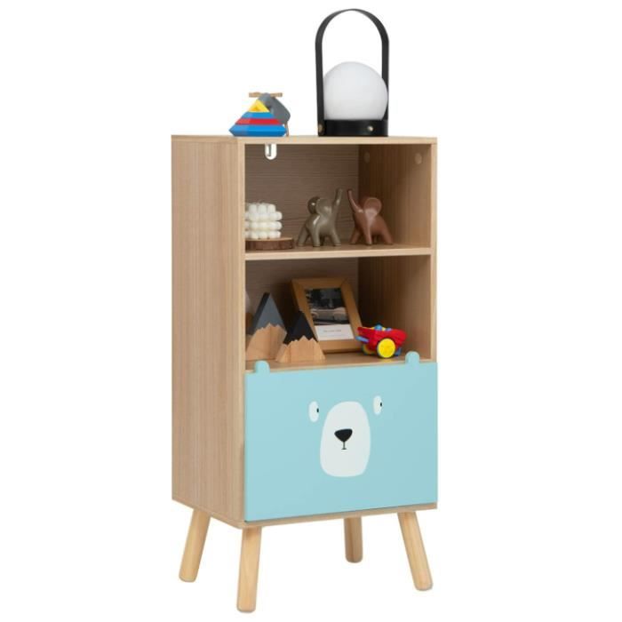 DREAMADE Bibliotheque Enfants 106x30x62CM En Bois,Coffre à Jouets Enfant Avec 2 Tiroirs,2 Etagères Avec Portes,Compartiment Ouvert,Kit Anti- Basculement,Meuble De Rangement Enfant Charge 70KG (Blanc