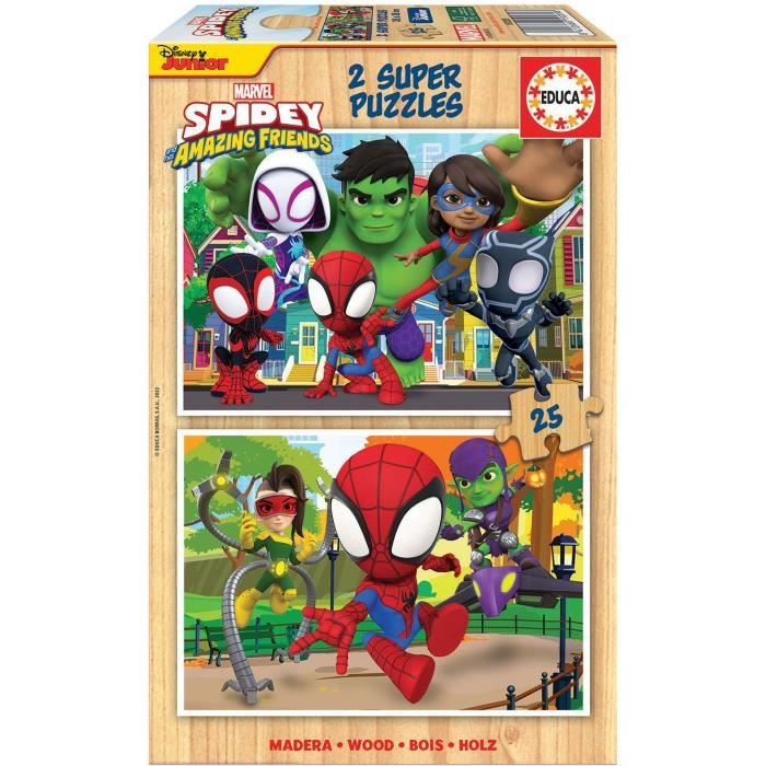 Puzzle en bois 2x25 pièces Spidey & Amazing Friends - EDUCA - Dessins animés et BD - Mixte - 3 ans+ Puzzle en bois 2x25 pièces Spidey & Amazing Friends - EDUCA - Dessins animés et BD - Mixte - 3 ans+