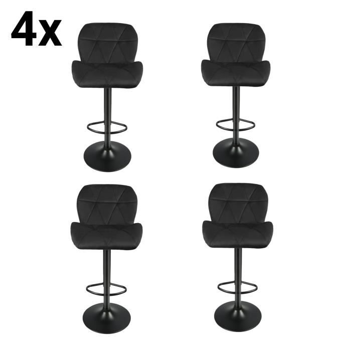 mengda 4x tabouret de bar chaises de cuisine , assise rembourrée en velours de haute qualité avec dossier, réglable en hauteur noir