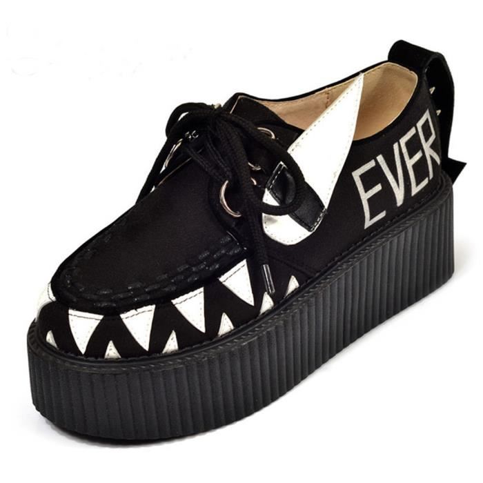RoseG Femmes Cuir Lacets Plate Forme Punk Creepers