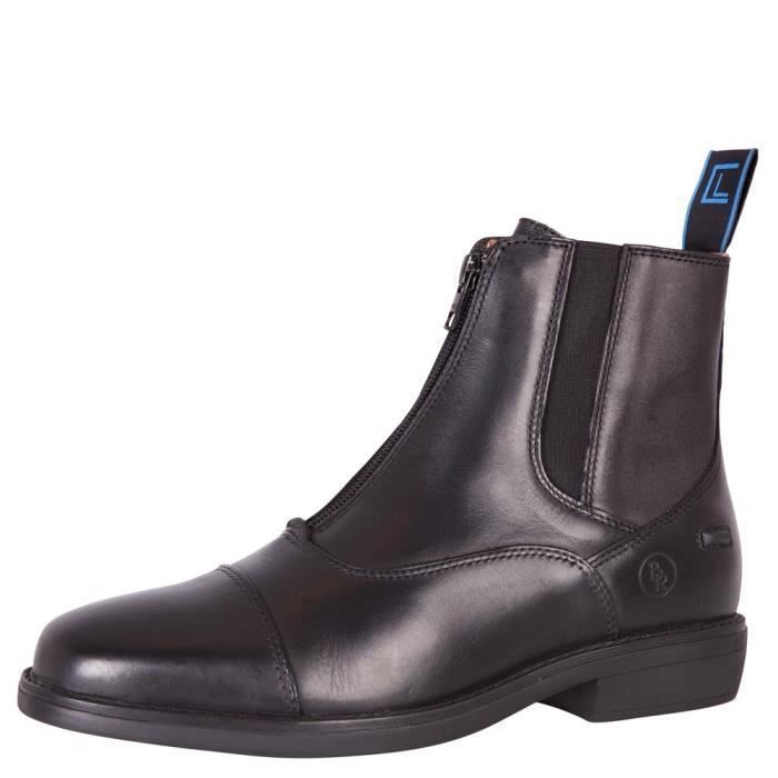 AK Demi-chaps d'équitation en cuir pleine fleur avec fermeture éclair latérale avec panneau extensible (noir, 8