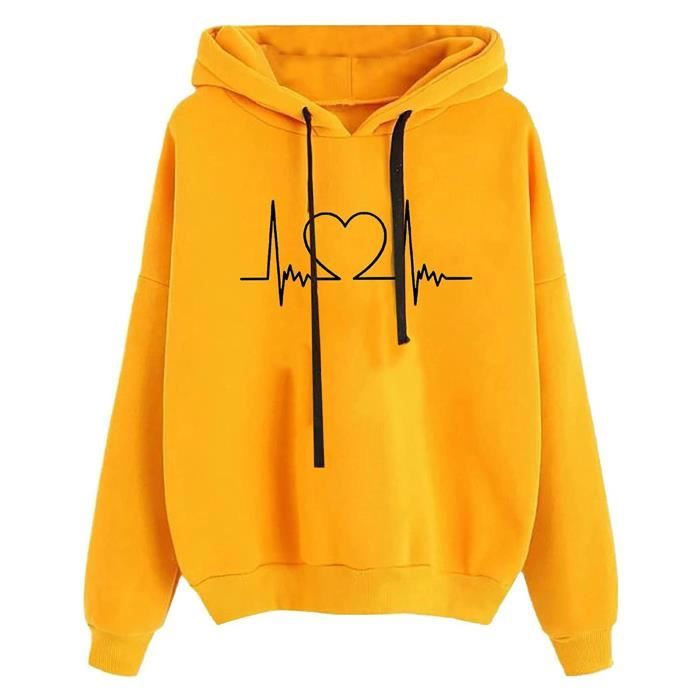 Sweatshirt Femme Jaune SWEATSHIRT Impression De Motifs Casual Manche Longue Automne Jaune Cdiscount Pret a Porter