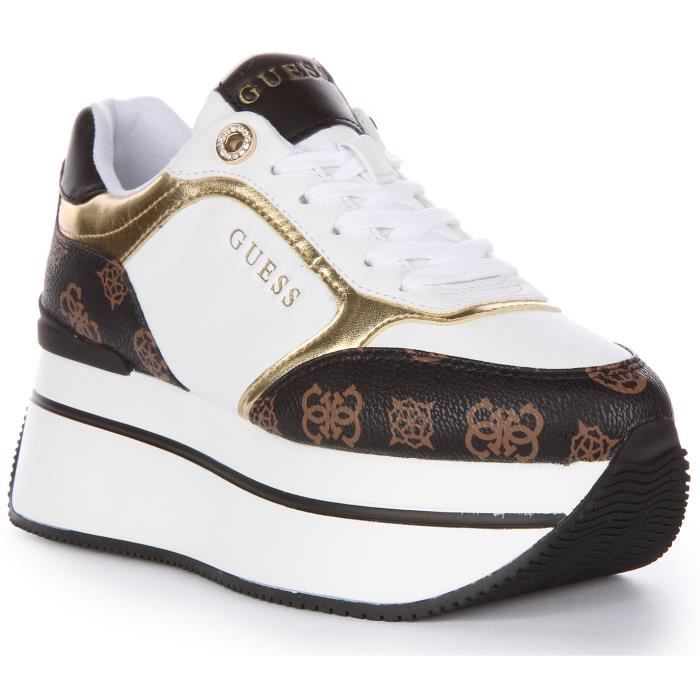 Guess Camrio Baskets a lacets en faux cuir et a plateforme pour femmes en blanc brun Blanc Brun 35 Blanc brun Cdiscount Chaussures