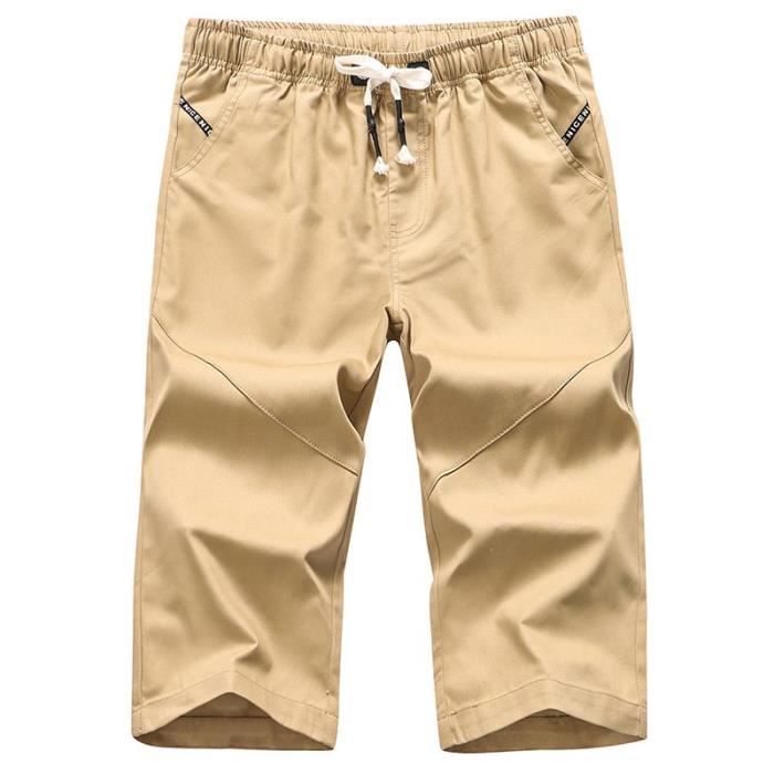 Pantacourt Homme Taille Elastique Coupe Droite Pantalon Court Ete