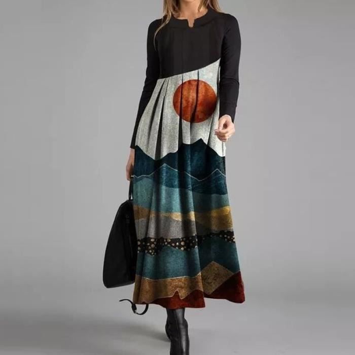 Robe,Robe Vintage imprimée en Patchwork de croix pour femmes, tenue de ...