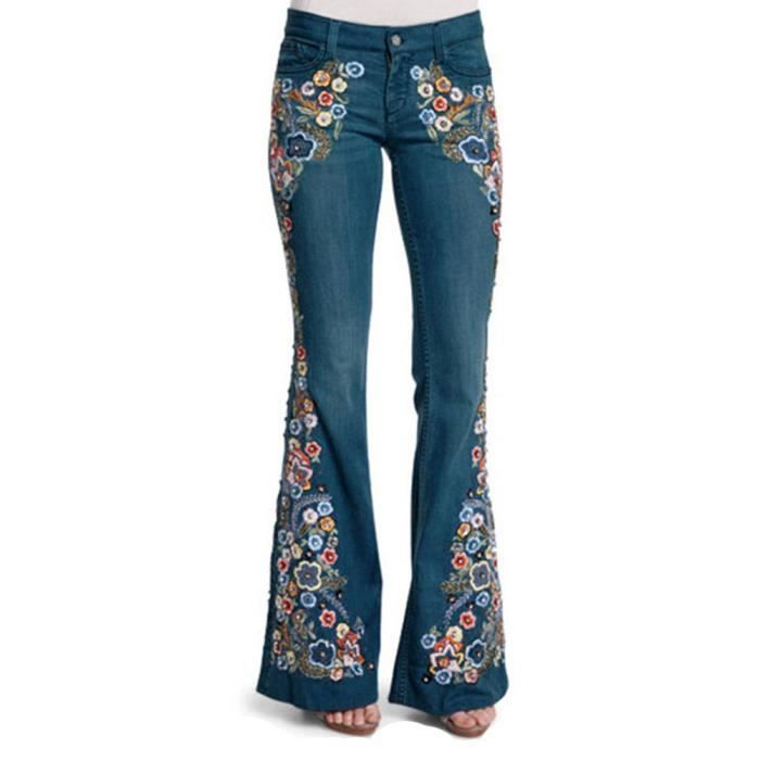 Jeans top brodés fleurs