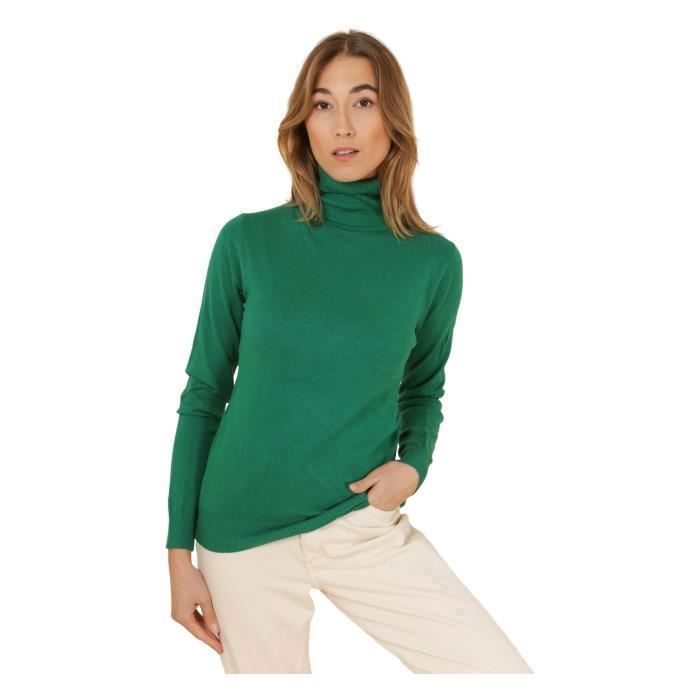 Col roulé store vert femme