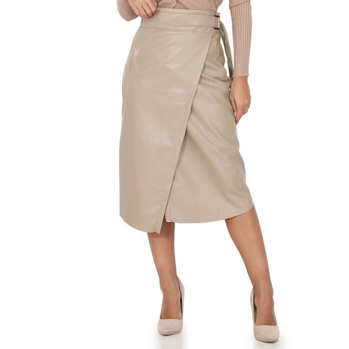 Jupe portefeuille ceinturee en simili LA MODEUSE Taupe Beige Adulte Femme Taupe Cdiscount Pret a Porter