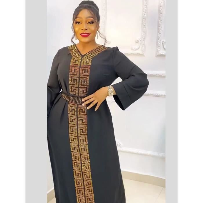 CRAZE ins jupe de maman africaine Costume ethnique robe ample avec ceinture en diamant col en V Noir Cdiscount Pret a Porter