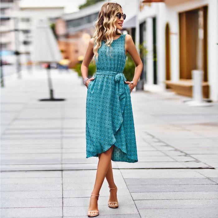Robe femme chic elegant d ete sans manches Bleu kekongji Bleu Cdiscount Pret a Porter