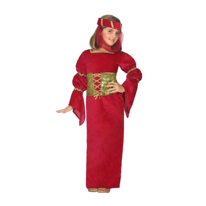 déguisement reine médiévale ac-déco pour enfant de 5/6 ans en rouge avec corset cousu sur la robe - polyester