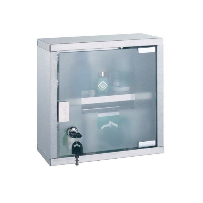 Armoire Pharmacie MSV Acier & Inox verre Porte à clé Gris