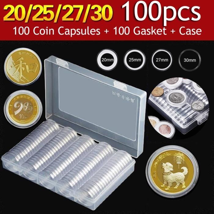 Osuter Lot 20 Capsules Pièces 27mm & 30mm Avec Éponge - Boîtes Protection Monnaies Collection
