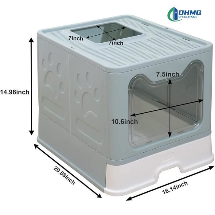 Comparer les prix de Litière pour Chat Pliant - HST OHMG - Gris + Bleu frais - Taille 51 * 41 * 38cm - Matériau PP
