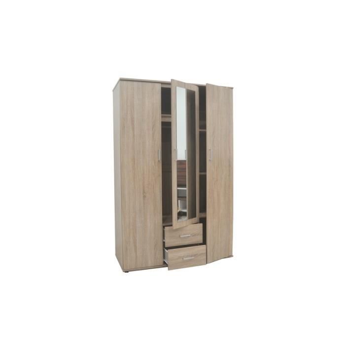 armoire - price factory - tom - 3 portes - chêne sonoma - penderie intégrée