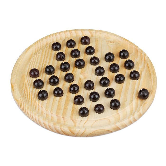 Relaxdays jeu solitaire planche ronde pour jeux 33 billes enfants et adultes un joueur en bois jeu de planche nature ou noire