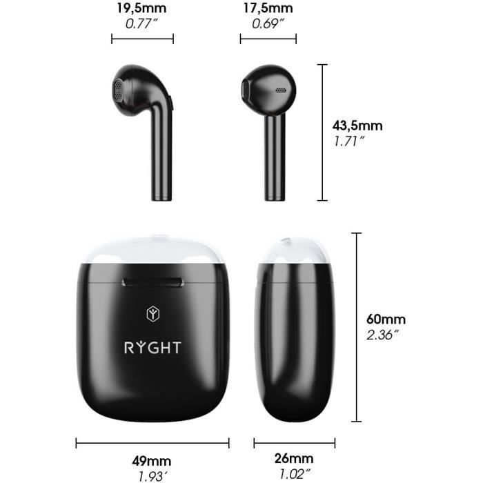 Ecouteurs sans fil Bluetooth - RYGHT - JANTA - Noir