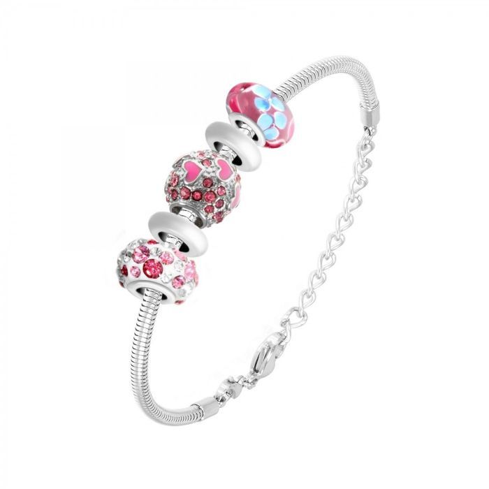 Bracelet de charms perles roses et acier SC Crystal Bracelet de charms perles roses et acier SC Crystal